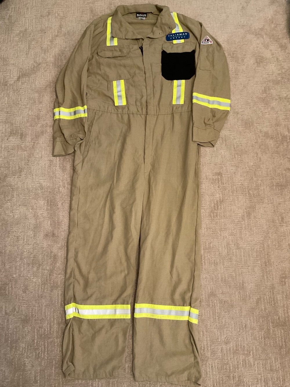 Bulwark Nomex IIIA FR Coveralls 46‑LN CAT 1 ATPV 4.8 NFPA 2112 Tan Reflective